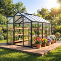 6X8 ft Greenhouse Greenhouses for Outside Aluminum Frame Polycarbonate Panels with Sliding Lockable Door and Ajustable Roof Vent Spacious Walk-in Design for Backyard Garden Patio Black