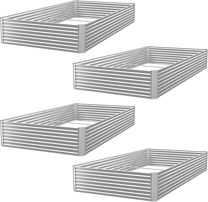 FRIZIONE 4pcs 6x3ft Galvanized Raised Garden Bed OutdoorAbove Ground Garden Bed for VegetableMetal Raised Beds for FlowerSteel Raised Beds for Gardening