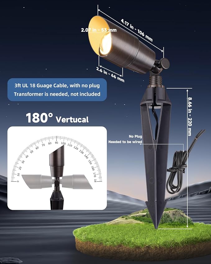 Solid Brass 12V Wired Low Voltage Spot Lights with 5W MR16 LED Bulb Warm White Waterproof IP67 Outdoor Spot Lights for Yard &amp Garden 12V Landscape Lights 1-Pack