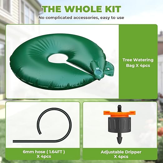 HIRALIY 15 Gallon Tree Watering Bag 4 Pack Watering Ring Slow Release 1-5 Days Deep Root &amp Automatic Drip Irrigation System for Multi-Trunk Newly Planted Small Trees and Shrubs
