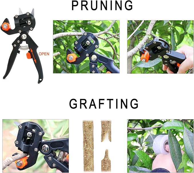 Upgrage Garden Grafting Tools 2 in 1 Garden Pruning Tools Including Grafting Knife Pruning Shears Replacement Blades Grafting Tapes and Labels for Plant Branch Fruit Tree Cutting Pruner Tool Kits
