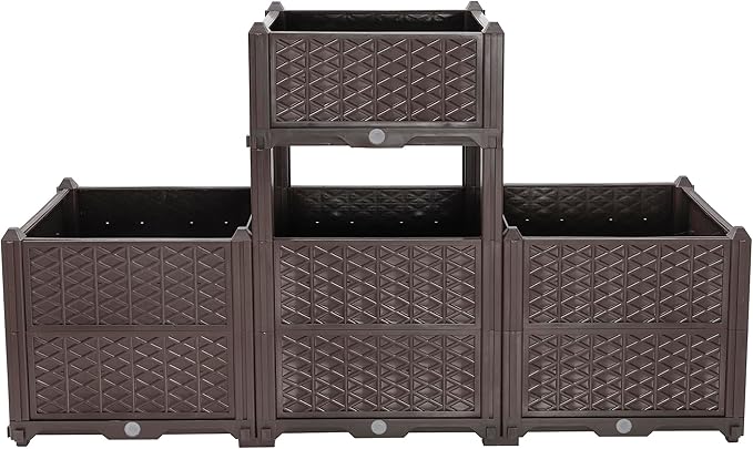 Indoor and Outdoor Rectangular Plastic Planting Box Planting kit for Fresh Vegetables Herbs Flowers and Succulents Brown