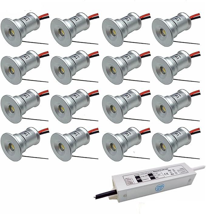 16PCS Outdoor LED Recessed Spotlight - Buried Garden Lamp 1W Mini 12V Ceiling Spotlight 15mm(White120 Degrees)