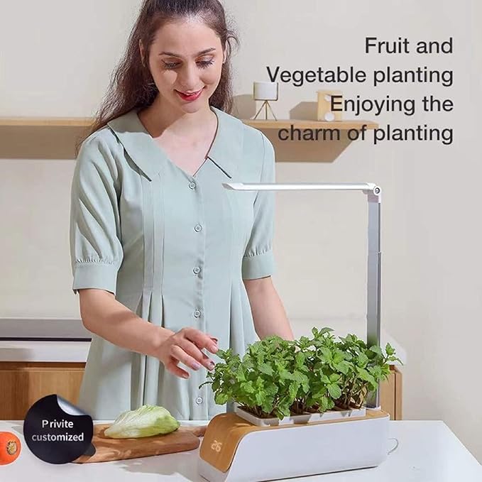 Smart Indoor Hydroponic System with LED Grow Light Temperature Display Adjustable Height Auto Light Cycle for Herbs