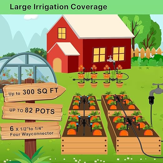 Drip Irrigation System Kit – 2026 New Quick-Connect Automatic Watering &amp Misting System with 48FT 1/2 Tubing Large Coverage &amp Water-Saving for Greenhouses Lawns Gardens Raised Beds