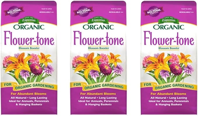 Espoma Organic Flower-Tone 3-4-5 Natural &amp Organic Plant Food 4 lb. Bag Organic Fertilizer for Flowers Annuals Perennials &amp Hanging Baskets. Blossom Booster - 3 Pack