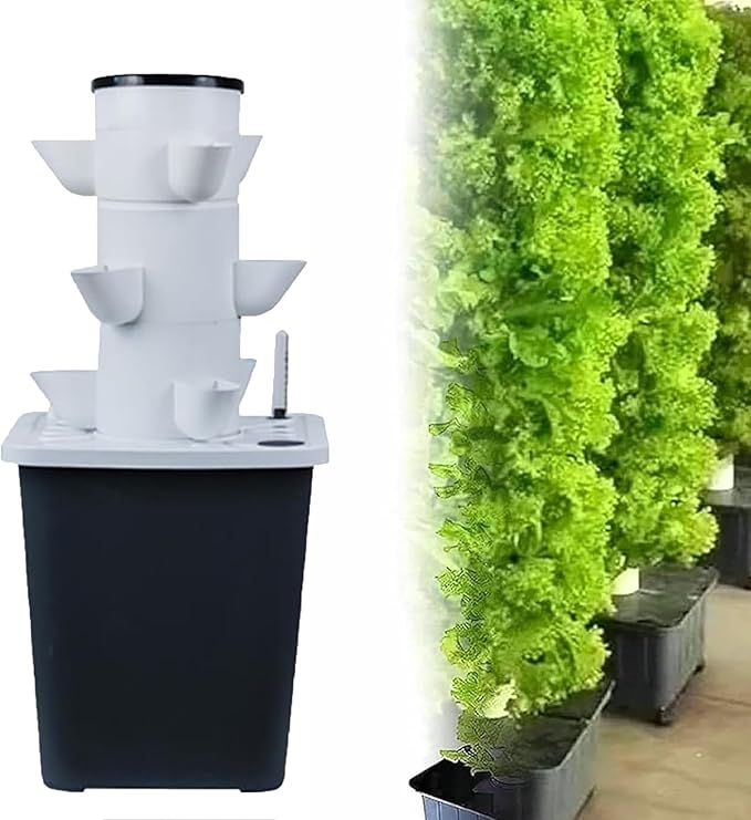 Vertical Tower Flower Pot Hydroponic Planting Kit with Moisture-retaining Pump DIY Hydroponic Farm Equipment Suitable for Fresh Herbs Vegetables and Fruits(15 Holes)