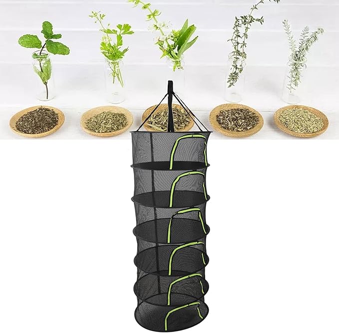 Herbs Drying Net Foldable Plant Drying Net 60cm Diameter Herbs Buds Dry Net with Storage Bag for Outdoor (6th Floor)