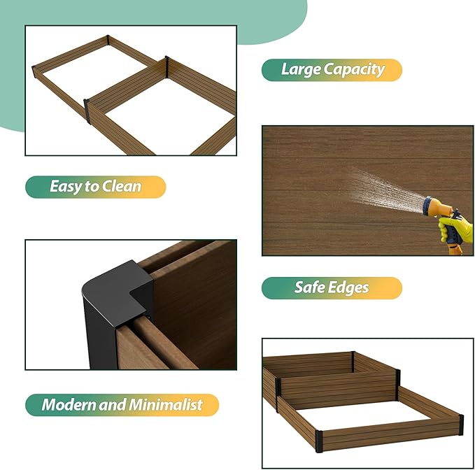 Composite Garden Planter Box with Open Base - Outdoor Raised Bed for Vegetables Flowers and Herbs Durable Eco Friendly Easy to Assemble Low Maintenance