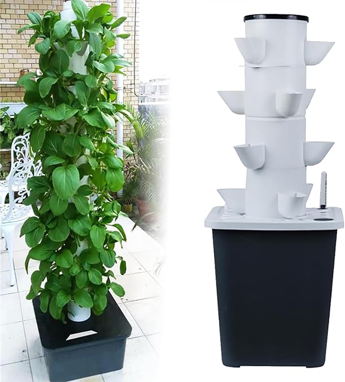 30 Pods Hydroponics Tower Garden Hydroponic Growing System Aeroponics Growing Kit for Herbs Fruits and Vegetables with Hydrating Pump Adapter Net Pots Timer for Herbs(20holes)
