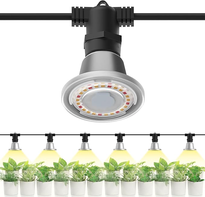 SANSI Hanging Grow Light String for Indoor Outdoor Plants 6 LED Grow Light Bulbs 72W with Optical Lens for High PPFD IP65 Waterproof Plant Grow Lamp for Greenhouse Garden (Upgraded)