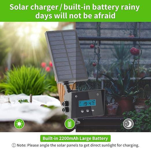 Solar drip Irrigation System Solar Automatic palnt Waterer for Outdoor Garden Irrigation System for VacationDrip Irrigation Kit with 2200mAh Battery&ampRain Sensing &ampLCD Screen