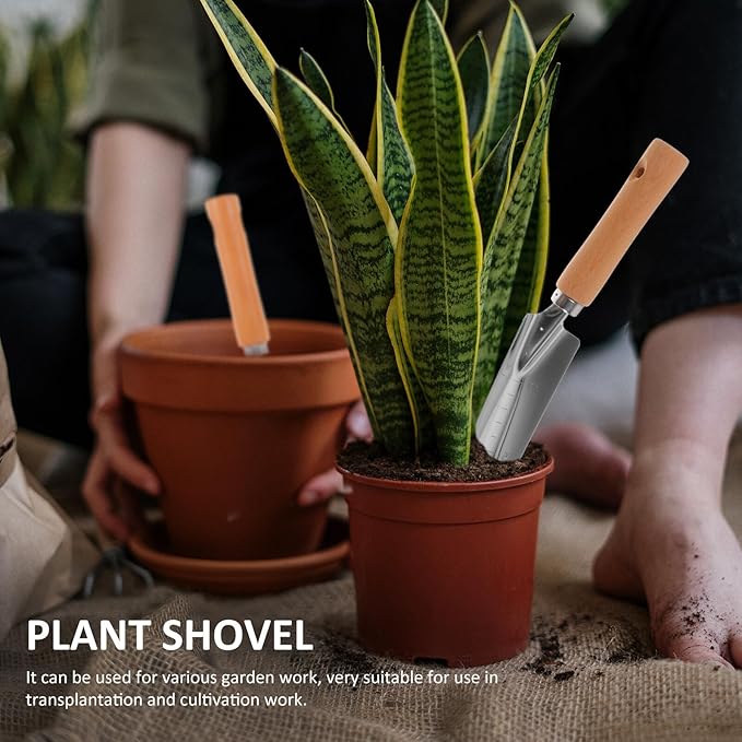 VALICLUD 4pcs Gardening Hand Tool Set with Wood Handle – Small Garden Trowel Wide Shovel 3-Tooth Rake and Cultivator for Vegetable Planting and Outdoor Garden Care