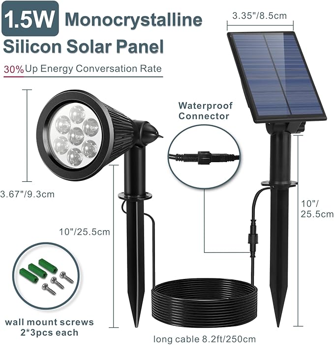 Solar Spotlights Outdoor for Flag Pole Bright 7-LED Solar Spot Lights with Separate Panel Waterproof Dusk-to-Dawn Flagpole Lights Adjustable Landscape Ground Wall Lighting for House Garden(White)