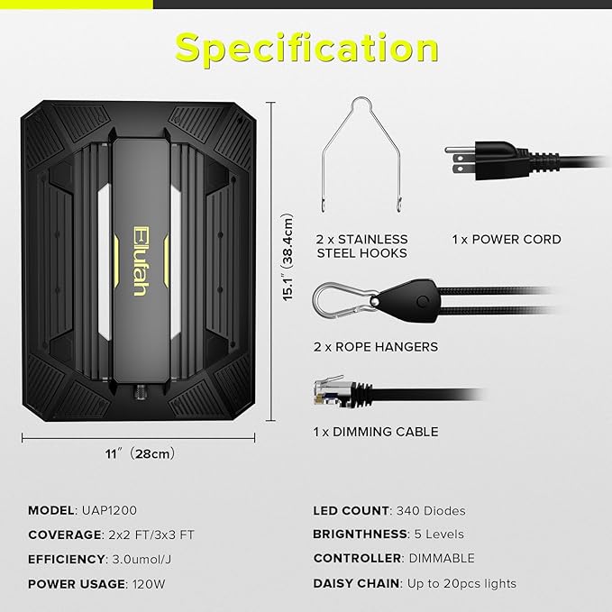 UAP1200 LED Grow Light for Indoor Plants 120W Plant Lights with Commercial Full Spectrum Dimmable High Efficiency Deeper Penetration Growing Lamps for Seedlings Veg Bloom in 2x2 3x3 Grow Tent