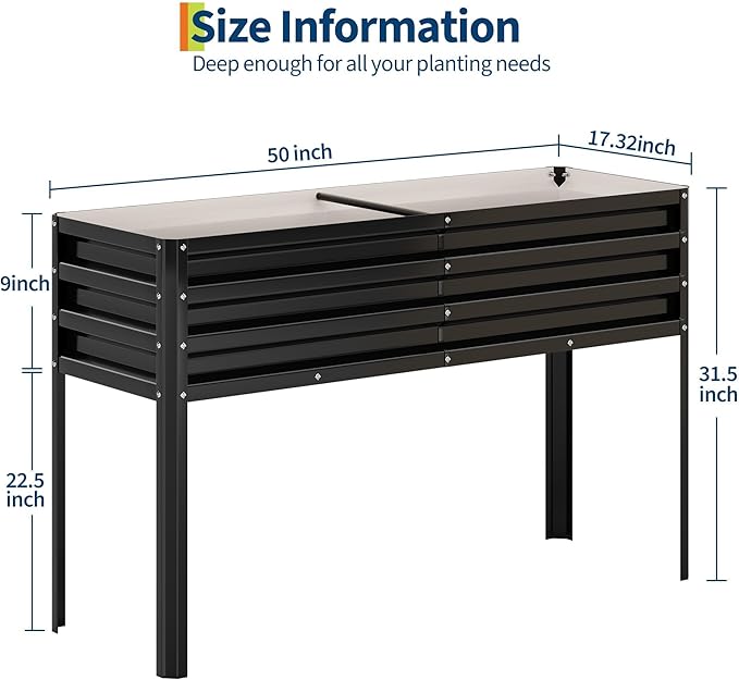 Galvanized Raised Garden Bed with Legs 50x17x31.5 in Elevated Planter Box for Vegetables Flowers &amp Herbs Metal Raised Flower Bed for Backyard Patio Balcony Black