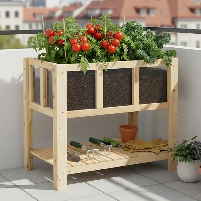 Raised Garden Bed with Legs Large-Capacity Wood Outdoor Elevated Reinforced Planter w/Bed Liner Durable Deep Raised Garden Bed for Gardening/Backyard/Patio/Balconyfor Herbs Flowers Vegetables