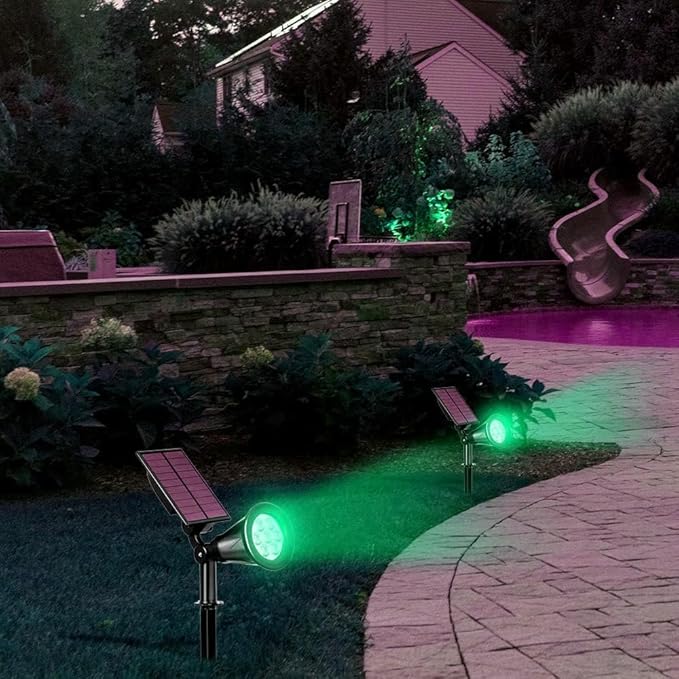Solar Landscape Lights 7 LED Solar Spotlights 2 in 1 Security Light Solar Lights Outdoor Waterproof for TreePatioYard (Green)