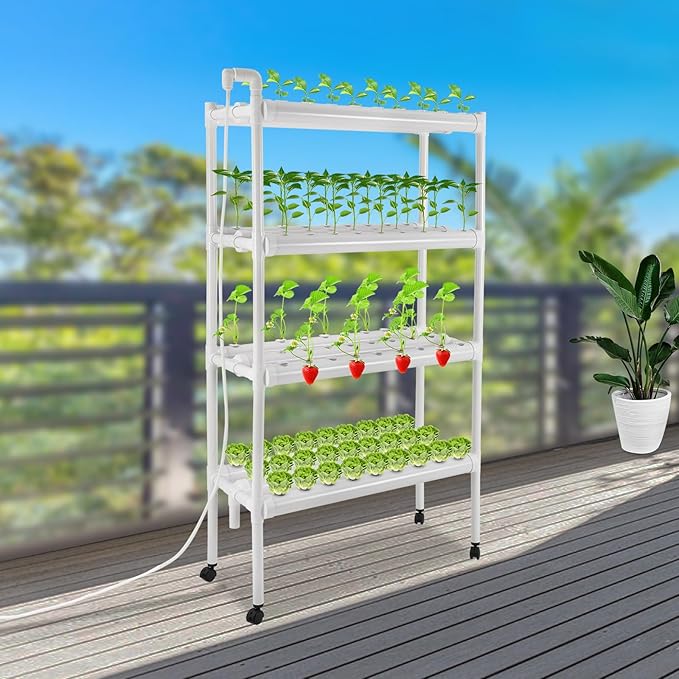 Hydroponics Growing System with Water Pump and Timing 4 Layers Hydroponic Vegetable Growing Kit 108 Sites Food-Grade PVC-U Pipes for Fruits Vegetables Herbs