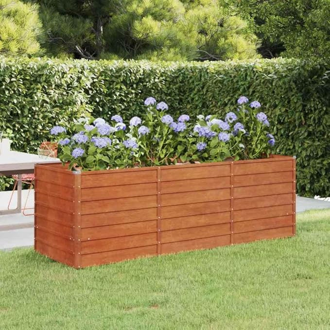 Large Rectangular Corten Steel Raised Garden Bed 94.5x31.5x30.3 Inch Outdoor Planter for Vegetables Flowers Herbs