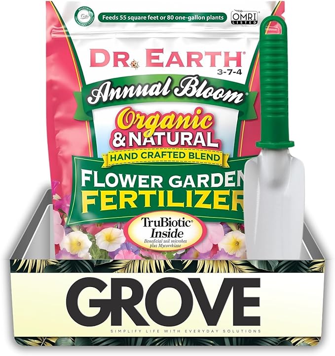 Dr Earth Organic Fertilizer Granules Marigold Daylilies Plant Food – Bundle with Steel Hand Transplanter Poly Handle – Formulated for Flower Booster containerized – Gift Set (2 Items)