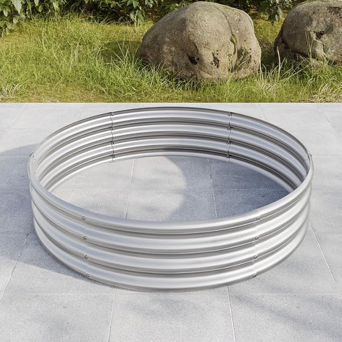 47.24 * 11.4 Tall Round Raised Garden Bed Galvanized Metal Raised Beds for Vegetables Outdoor Garden Raised Planter Box Backyard Patio Planter Raised Beds for Flowers Fruits Silver