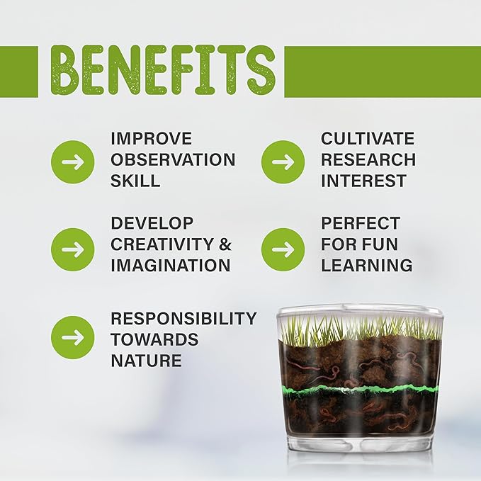 Worm Farm for Kids Shipped with Live Worms - Observation Kit with Ecosystem Soil Mixing Sand Magnifying Glass &amp More from Nature Gift Store