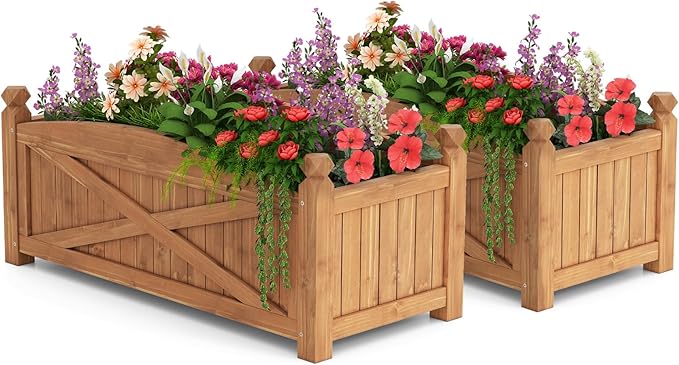 HAPPYGRILL Wooden Raised Garden Bed 2 Solid Wood Gardening Plant Container w/Drainage Holes for Flower Vegetable Fruit Outdoor Elevated Planter Box for Patio Garden Yard Balcony (36”x 16”x 15”)