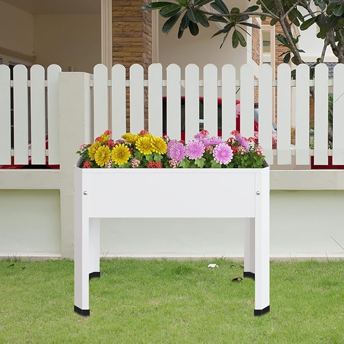 Raised Garden Bed with Detachable Legs Elevated Metal Planter Box for Growing Fresh Herbs Vegetables Flowers Succulents&ampOther Plants for Outdoor Backyard Patio Deck Balcony White S