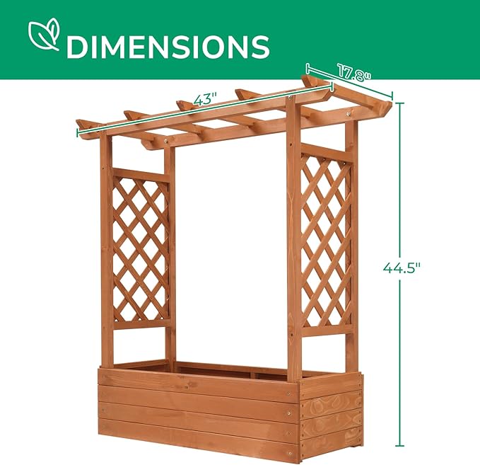 44.5 Tall Outdoor Wood Planter BoxOutdoor Wooden Raised Garden Bed with TrellisGardening Grow StandWooden Vegetables Growing Planter Bedw/Drainage Holesfor Patio Yard Porch Balcony (Natural)