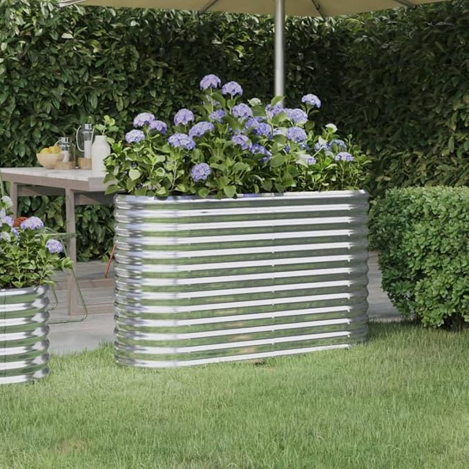 Garden Raised PlanterGarden BedGalvanized Raised Garden BedPlanter Raised bedsGalvanized PlanterBed Powder-Coated Steel 44.9x15.7x26.8 Silver