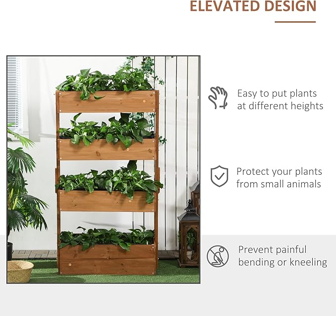 Vertical Wooden Garden Planter - 4 Tier Raised Bed with Self-Watering &amp Adjustable Angle for Herbs Flowers and Vegetables - Orange