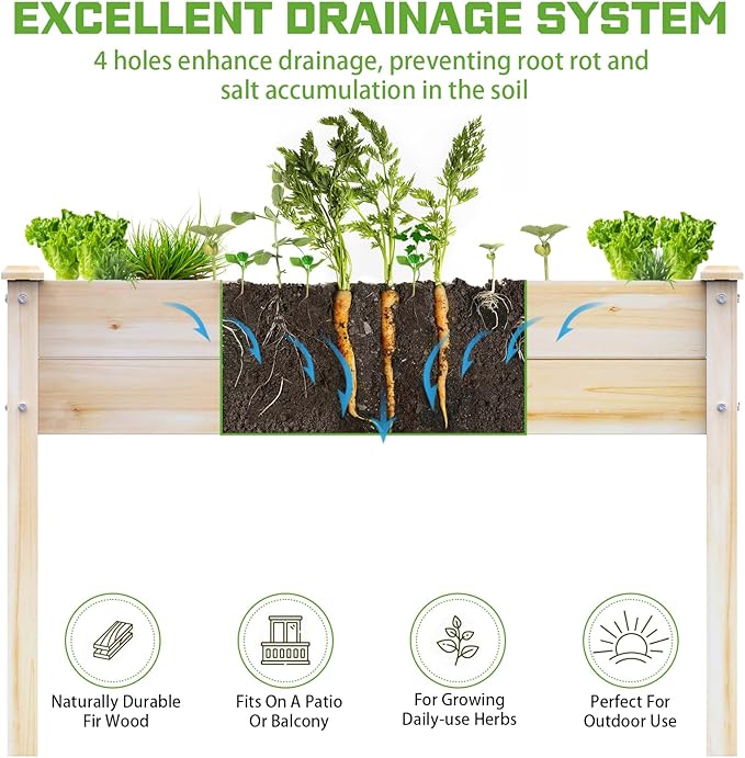 New Upgrade Wooden Raised Garden Bed 48x24x31IN Elevated Reinforced Large Planter Box with Legs for Vegetable Flower Herb Outdoor Standing Growing Bed for Gardening/Backyard/Balcony Liner Included