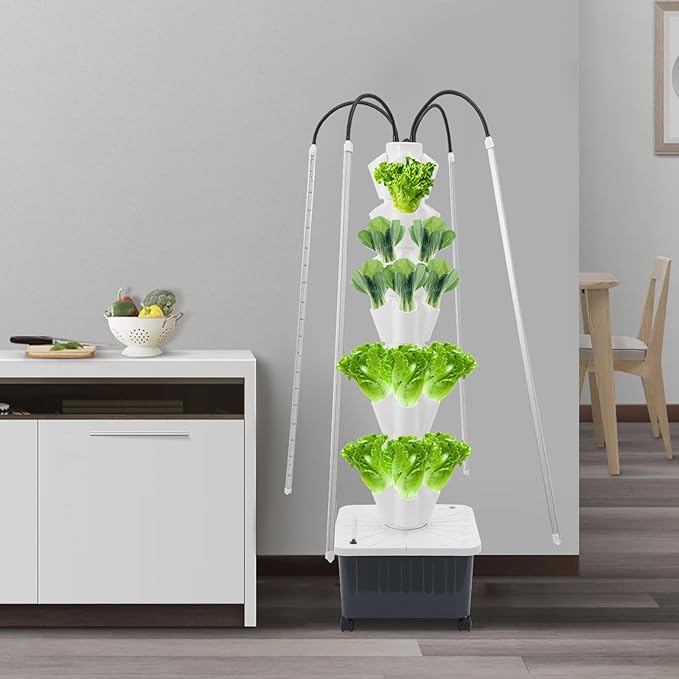 Hydroponic Vertical Growing System w/Grow LED Light 40 Pods Indoor Gardening System w/Water Circulation Hydronic Garden Tower Plants Germination Kit for Fruits Vegetables Herbs