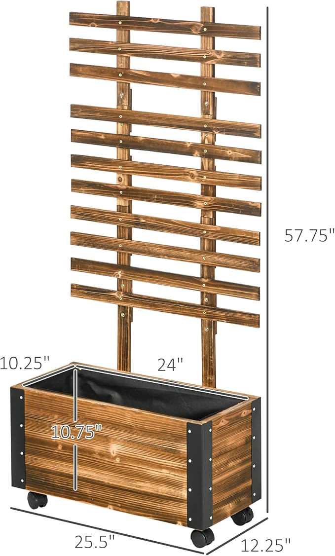 Raised Garden Bed with Wheels Indoor Outdoor Wooden Planter Box &amp Trellis for Vines Flowers Growing Tomatoes 58
