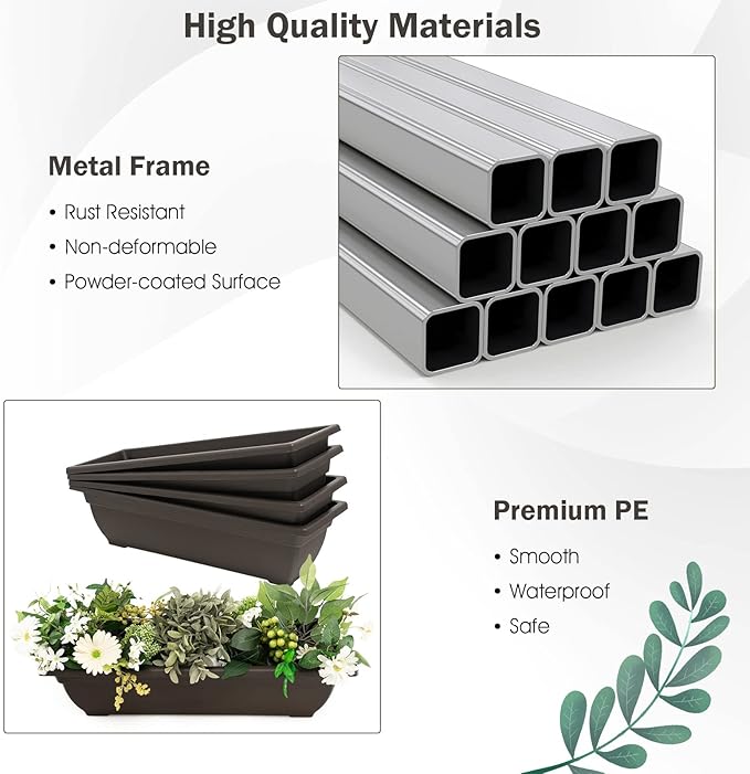 Giantex 4.1FT Vertical Raised Garden Bed 4-Tier Elevated Planter Box w/4 Containers &amp Drainage Holes Indoor Outdoor Freestanding Planter for Vegetables Herbs Flowers Heavy-Duty Metal Frame