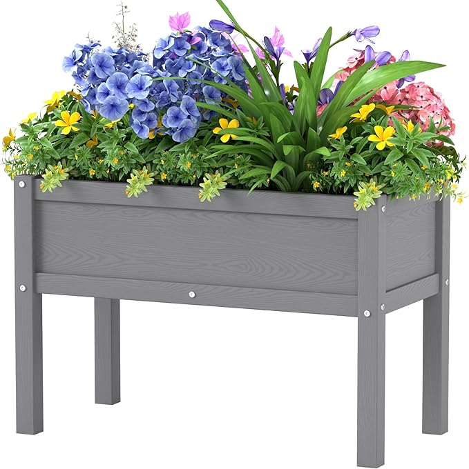 Small HDPE Raised Garden Bed Elevated Planter Box with Legs Outdoor All-Weather Planter Raised Beds for Seeds Herbs Flowers Vegetables (Grey)