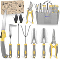 Yesker Gardening Tools 10-Piece Heavy Duty Garden Tool Set Gardening Supplies Gifts for Women Men Gardening Hand Tool Kit w Non-Slip Ergonomic Handle Garden Bag Durable Gloves Pruning Shears Gray