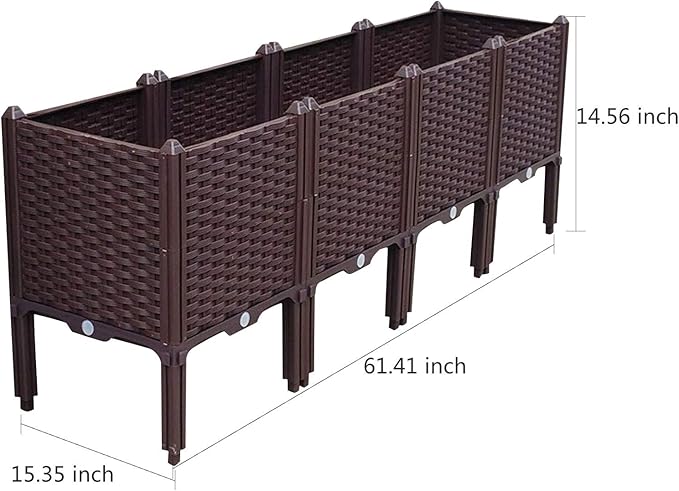 Eapmic 4Pcs Raised Garden Bed Kit Elevated Planter Indoor Outdoor Brown Grow Box Stand for Backyard Patio Natural Vegetable Flower Herb Succulents Gardening (61 H X 15 W X 21 L)