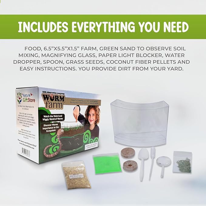 Worm Farm for Kids Shipped with Live Worms and Food - Observation Worm Farm Kit with Ecosystem Soil Mixing Sand Magnifying Glass &amp More