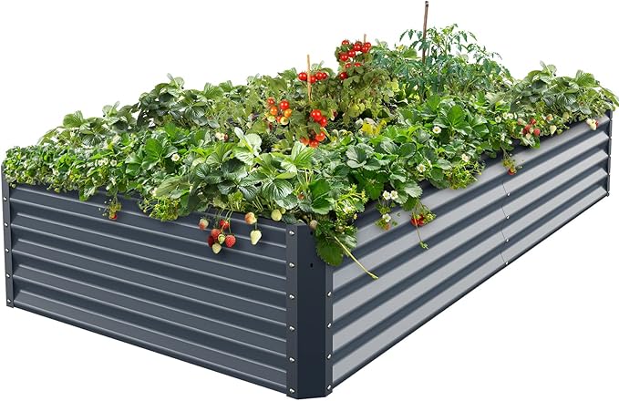 Galvanized Raised Garden Bed Box Planter for Outdoor Plants 17 Extra Tall Raised Garden Beds Outdoor Garden Boxes Outdoor Raised Metal Raised Garden Beds for Vegetables 96X48X17 Midnight Grey