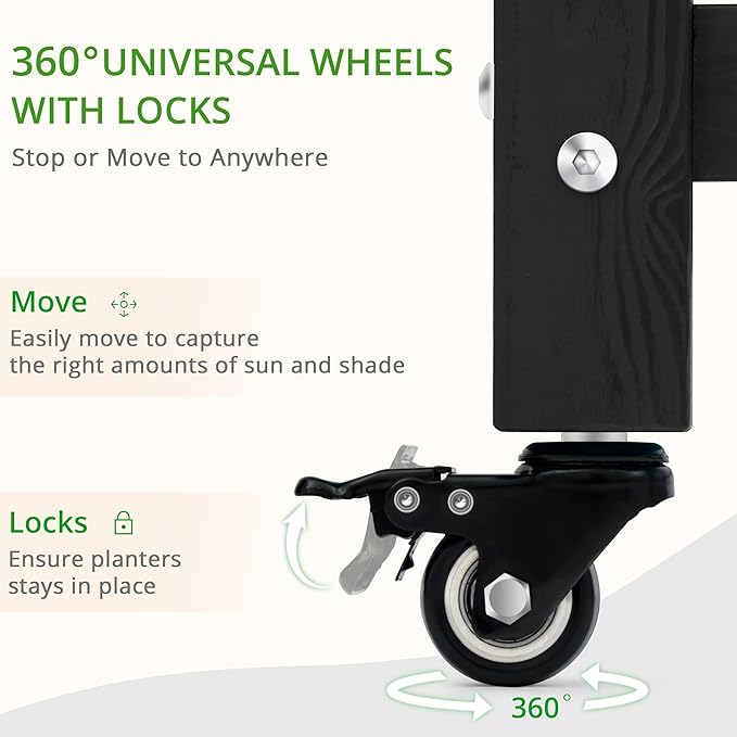LUE BONA Raised Garden Bed with Wheels 48 * 16.7 * 28 in Poly Elevated Outdoor Planter Box with Tools Weather Resistant Standing Growing Bed Herb Planter for Vegetable Flowers Fruits