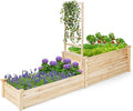 Giantex Raised Garden Bed with Trellis Set of 2 Wood Shallow &amp Deep Planter Box for Climbing Plants Cucumber Vegetables Flowers Herbs Fruits Easy Assembly Outdoor Rectangular Floor Gardening Be
