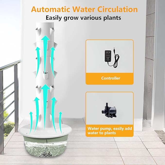 AIZYR Hydroponic Tower Vertical Planter Tower with Hydrating Pump Hydroponics Growing System Kit Gardening Planter for Strawberries Flowers Vegetables5 Layer