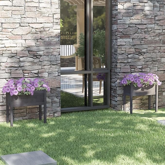 Garden Planters 2 pcs Raised Flower Bed Garden Raised Beds Planter Boxes Standing Planter Suitable for Courtyard Orchard Nursery Corridor Gray 27.6x12.2x27.6 Solid Wood Pine
