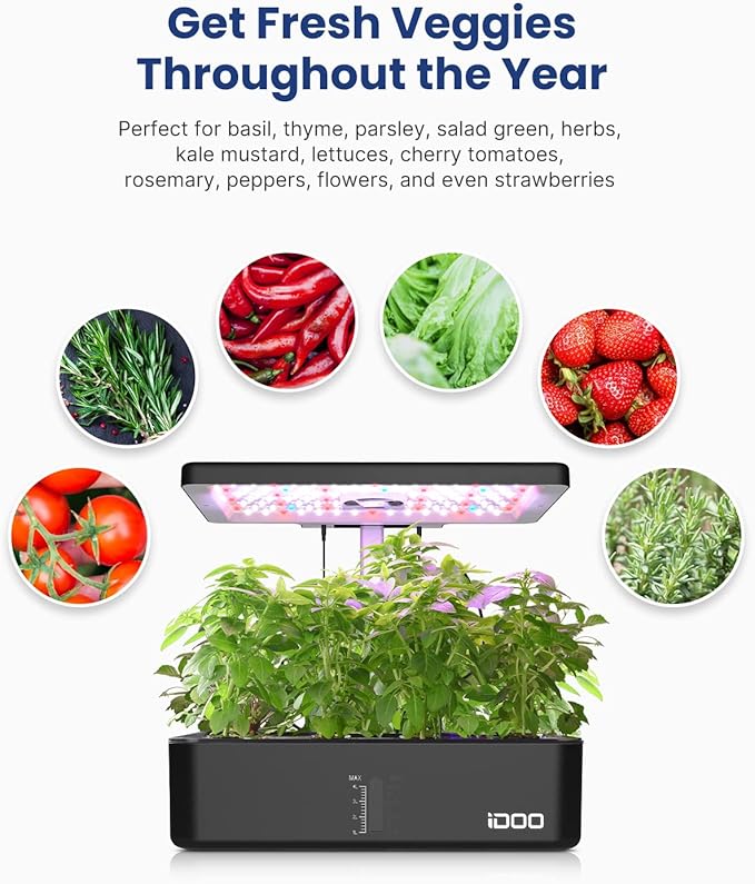 iDOO Hydroponics Growing System Kit 12Pods Indoor Herb Garden System with LED Grow Light Built-in Fan Auto-Timer Adjustable Height Up to 11.3 for Home School for Women Mom for Christmas Gifts