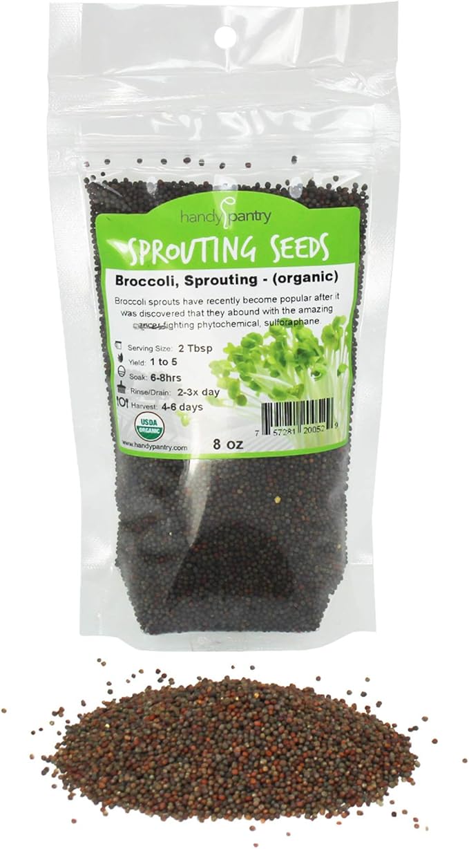 Organic Broccoli Sprouting Seeds by Handy Pantry | 8 oz. Resealable Bag | Non-GMO Broccoli Sprouts Seeds Contains Sulforaphane