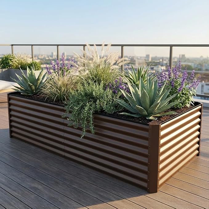 8x4x2 ft Galvanized Raised Garden Bed Large Metal Planter Box for Vegetables Fruits Flowers Herbs Brown Outdoor Gardening