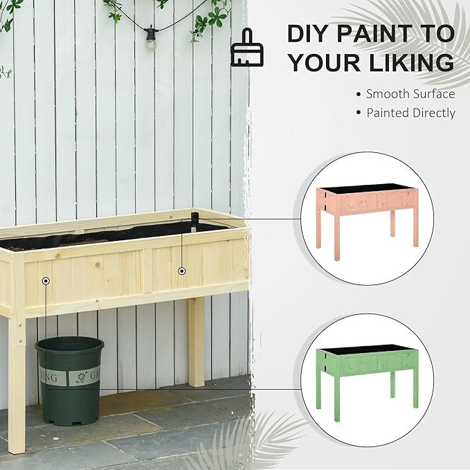 Outsunny Raised Garden Bed Elevated Wooden Planter Box with Space-Saving Folding Design Drainage Holes &amp Inner Liner for Vegetable Fruit Herb Grow