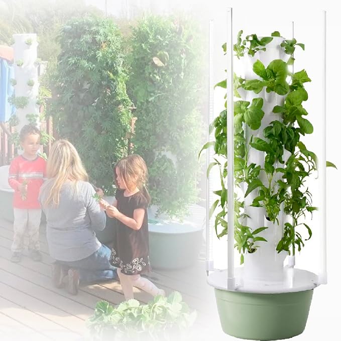 Hydroponic Grow Tower Kit Vertical Garden Planter with Pump and Movable Water Tank for Indoor Herbs Fruits and Vegetables7thfloor